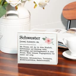 Putuo Decor German Box Wooden Sign, Schwester ['ʃvɛstɐ], Substantiv, Die, Wood Plaque Desk Decor for Home Farmhouse Living Room