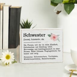 Putuo Decor German Box Wooden Sign, Schwester ['ʃvɛstɐ], Substantiv, Die, Wood Plaque Desk Decor for Home Farmhouse Living Room