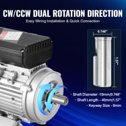 SucceBuy 0.55KW Electric Motor AC Air Compressor Motor Single Phase 19mm Keyed Shaft CW/CCW Rotation for Agricultural Machinery