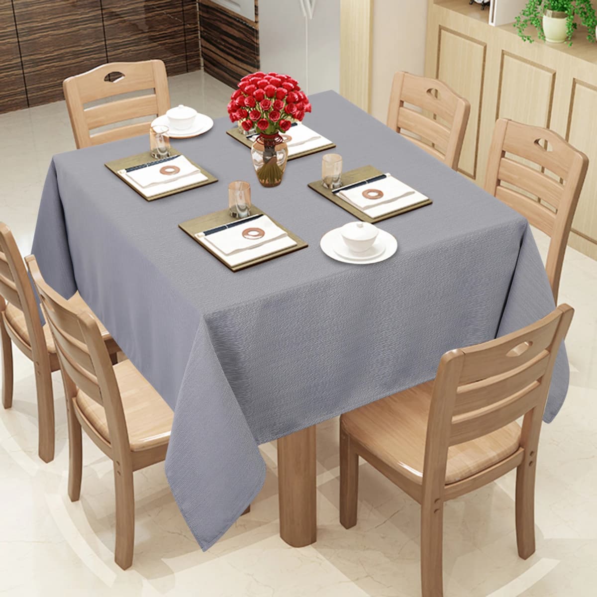 Round Tablecloth 70 Inch Waterproof Table Cloth for Dining Room Grey
