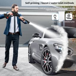 Handheld Pressure Washer Portable Powerful 21V Car Wash Gun 2pcs Rechargeable Battery for Home Floor Cleaning Watering w/ Gloves