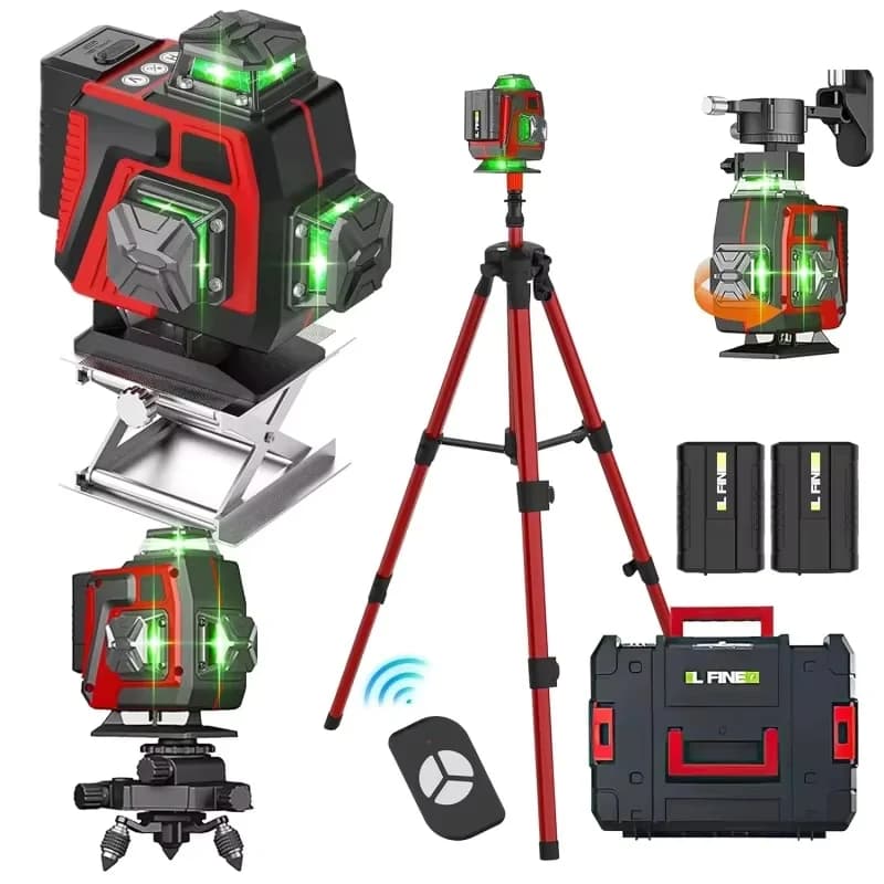 16Lines 4D Laser Level Green Line SelfLeveling 360 Horizontal And Vertical Control Green Beam Laser Levels 2PCS Battery