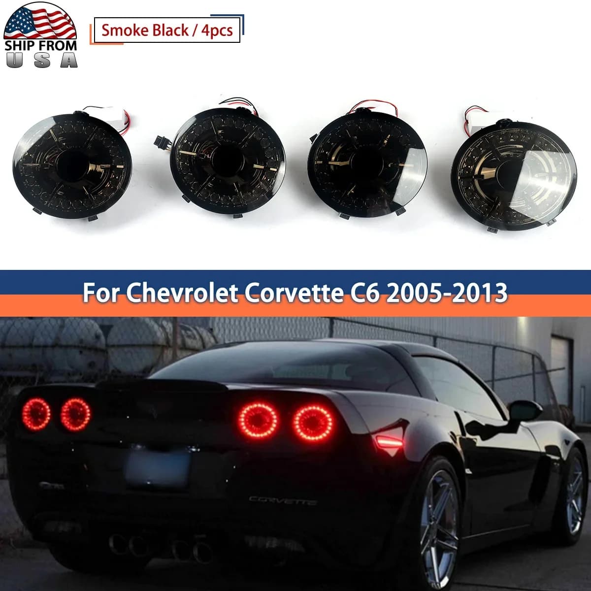 LED Brake Lamp Tail Lights Smoke lens For 2005-2013 Chevrolet Corvette C6 Coupe