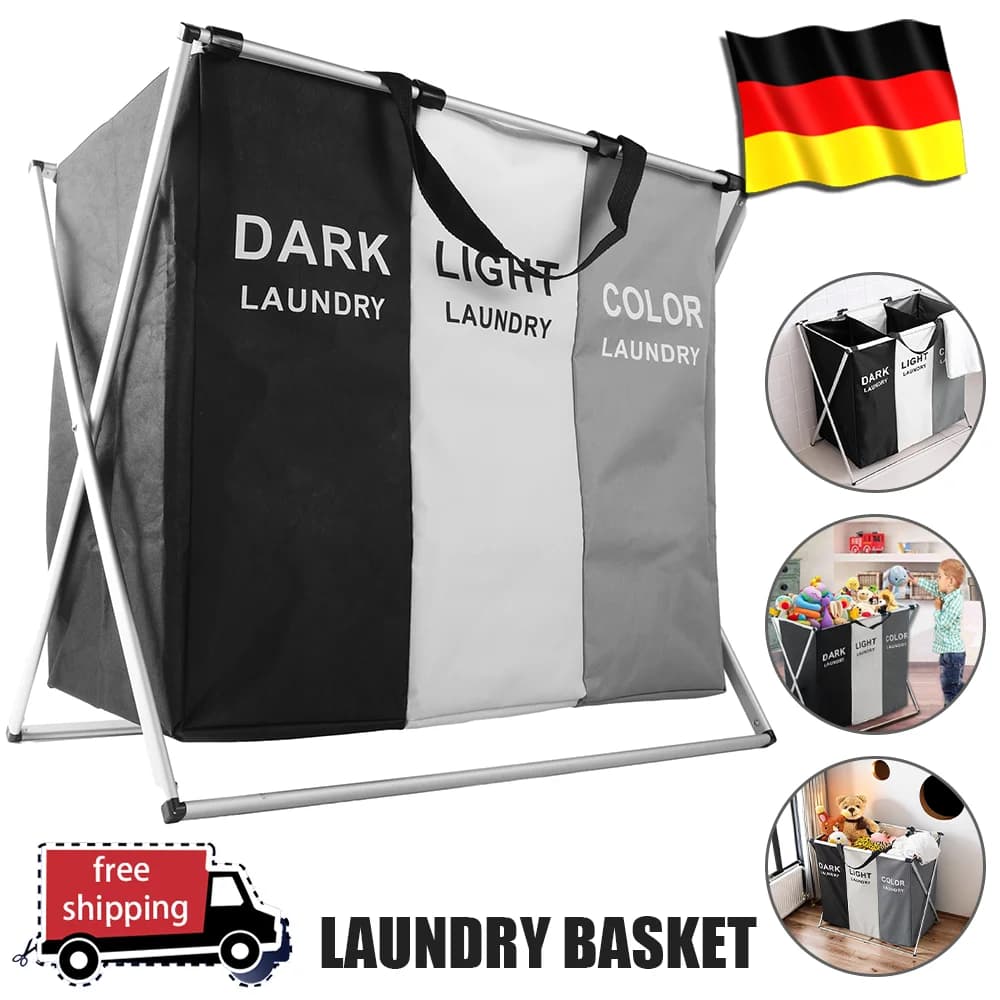 Large Laundry Basket Three Foldable Grid Organizer Basket Dirty Clothes Toys Organizers Home Laundry Basket Storage Sorter Bin