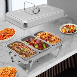 2/3 Food Trays Stainless Steel Chafing Dish With Lid Buffet Server Food Warmer