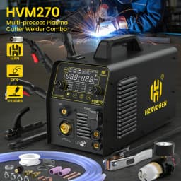 HHZXVOGEN HVM270 6 in 1 Aluminum Welding Machine Cut/Gas MIG/Gasless MIG/HF TIG/MMA ARC Stick Digital Screen 2T/4T Spot Inverter Welder for Stainless Cast Iron Multi-process Plasma Cutter Welder Combo