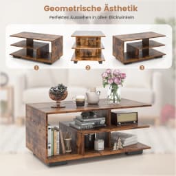 Retro L-Shaped Center shelf Rectangular living room Table Storage Coffee Table 3-Tier Geometric coffee Table