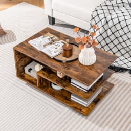 Retro L-Shaped Center shelf Rectangular living room Table Storage Coffee Table 3-Tier Geometric coffee Table