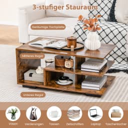 Retro L-Shaped Center shelf Rectangular living room Table Storage Coffee Table 3-Tier Geometric coffee Table