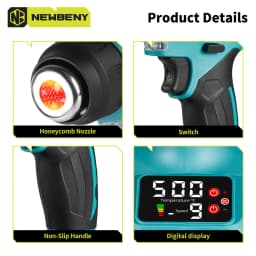 NEWBENY 500℃ Electric Hot Air Gun 2000W Heat Gun Cordless Rechargeable Industrial Home Welding Tools For Makita Battery Pin