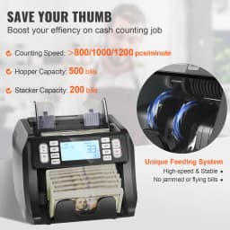 SucceBuy 1200 Pcs/Min Money Counter Business Cash Register Bill Counterfeit Bill Detector by UV/MG/IR/DD Function for Bank Store