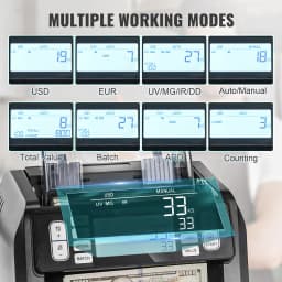 SucceBuy 1200 Pcs/Min Money Counter Business Cash Register Bill Counterfeit Bill Detector by UV/MG/IR/DD Function for Bank Store