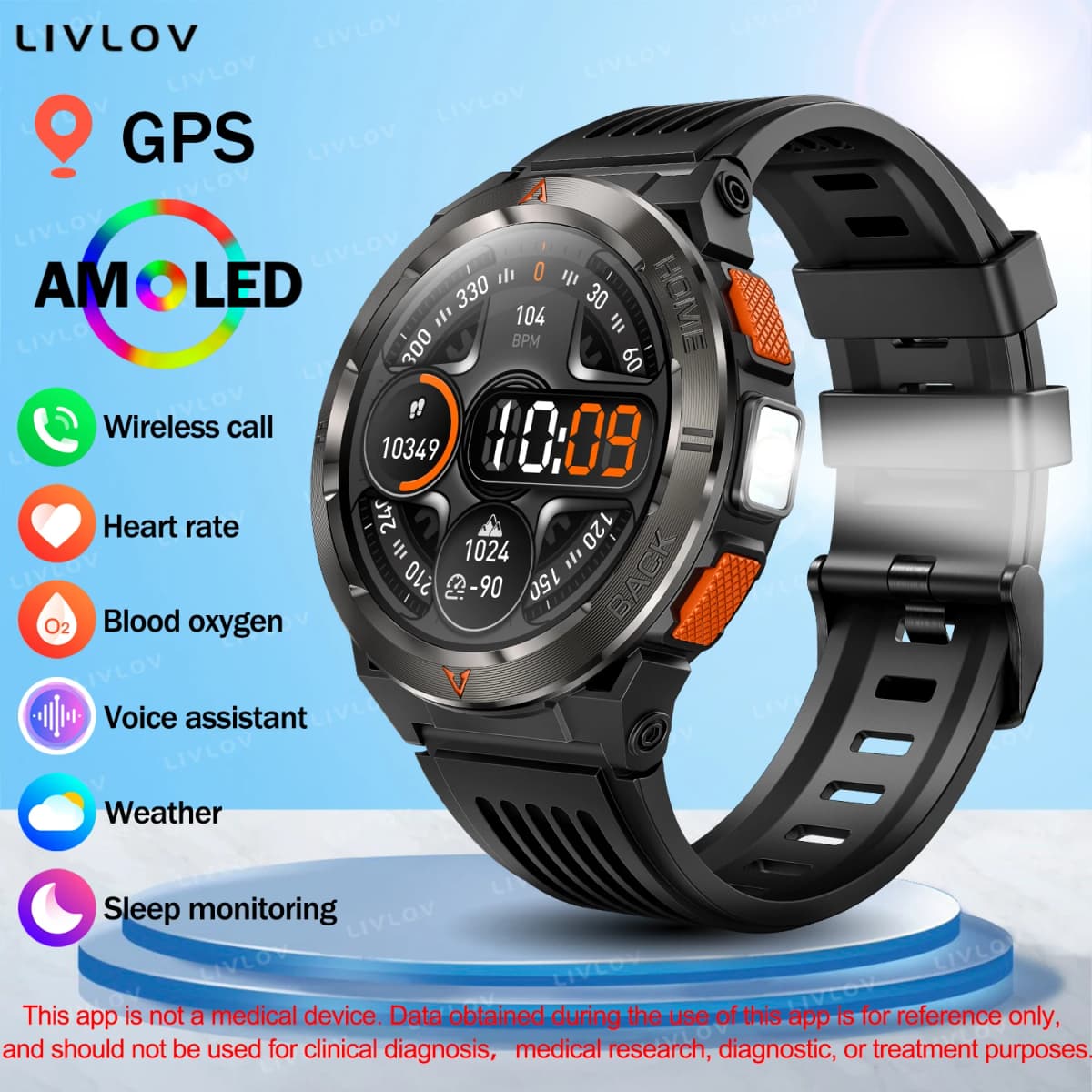 GPS Smartwatch for Men/ Women, 1.43'' Fitness Tracker with Geomagnetism/ Air pressure/ Music Plays/ Wireless Call/ Flashlight
