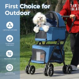 Foldable Pet Stroller 4-Wheel Dog Travel Stroller Pushchair Jogger with Storage Basket for Puppy Cat Pet Suplies Outdoor