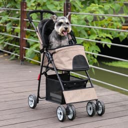 Foldable Pet Stroller 4-Wheel Dog Travel Stroller Pushchair Jogger with Storage Basket for Puppy Cat Pet Suplies Outdoor