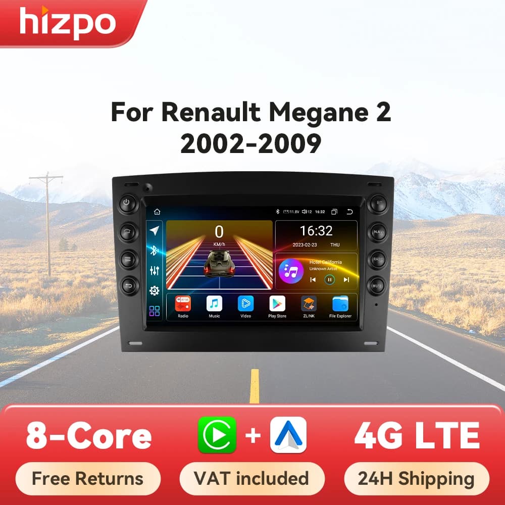 Hizpo 7" Android 13 Car Multimedi for Renault Megane 2 2002 - 2009 Radio Video Player GPS Stereo Carplay 2din Head Unit 8+128G