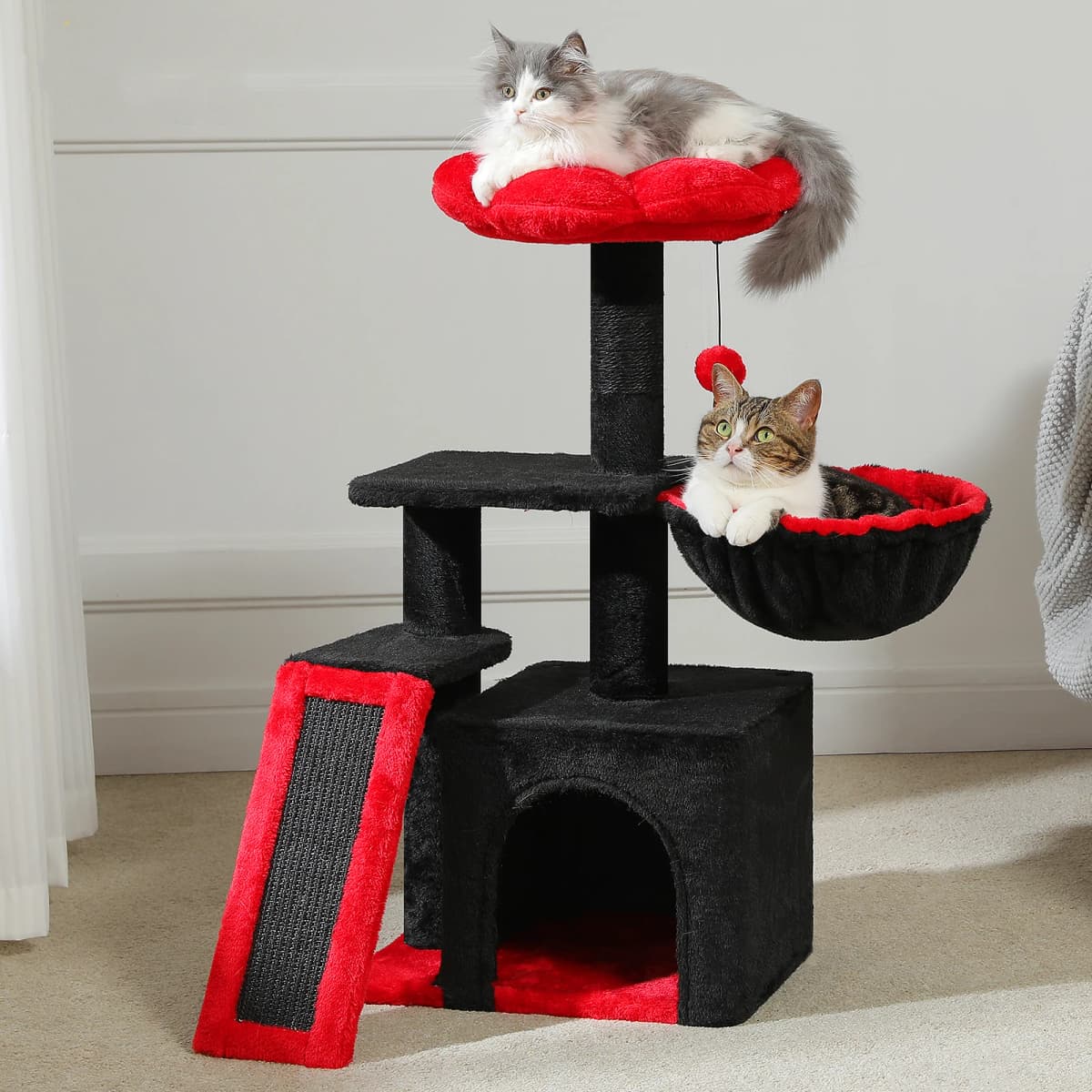 Small Cat Tree for Indoor Cats, Flower Cat Tower with Sisal Scratching Ramp, Cozy Hammock, Removable Flower Top Perch, Cat Condo