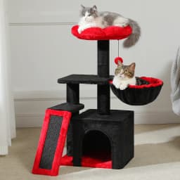 Small Cat Tree for Indoor Cats, Flower Cat Tower with Sisal Scratching Ramp, Cozy Hammock, Removable Flower Top Perch, Cat Condo