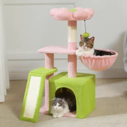 Small Cat Tree for Indoor Cats, Flower Cat Tower with Sisal Scratching Ramp, Cozy Hammock, Removable Flower Top Perch, Cat Condo