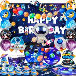 Space Birthday Party Decorations,88pcsBirthday Decorations&Outer Space Birthday Tableware Set -Party Plates Tablecloth Backdrop