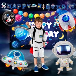 Space Birthday Party Decorations,88pcsBirthday Decorations&Outer Space Birthday Tableware Set -Party Plates Tablecloth Backdrop