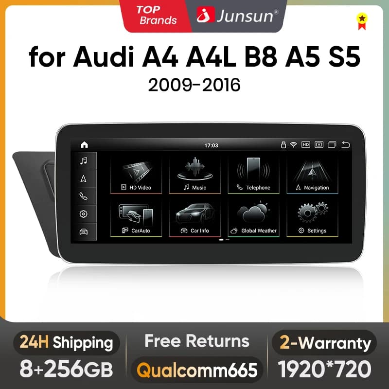 Junsun Android 13 Wireless CarPlay Android Auto Car Radio For Audi A4 S4 A5 S5 2009-2016 4G WiFi BT GPS Touch Screen Autoradio