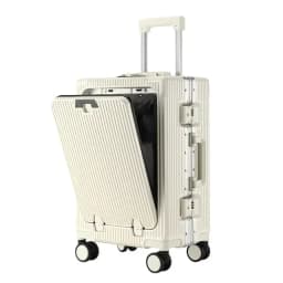 Front Opening Large Capacity Rolling Luggage Case Aluminum Frame Trolley Case Boarding Suitcase With cup holders