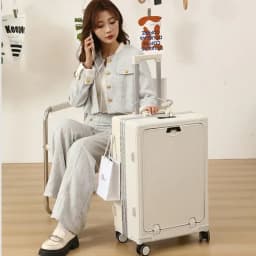 Front Opening Large Capacity Rolling Luggage Case Aluminum Frame Trolley Case Boarding Suitcase With cup holders