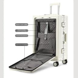 Front Opening Large Capacity Rolling Luggage Case Aluminum Frame Trolley Case Boarding Suitcase With cup holders