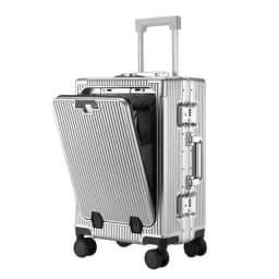 Front Opening Large Capacity Rolling Luggage Case Aluminum Frame Trolley Case Boarding Suitcase With cup holders