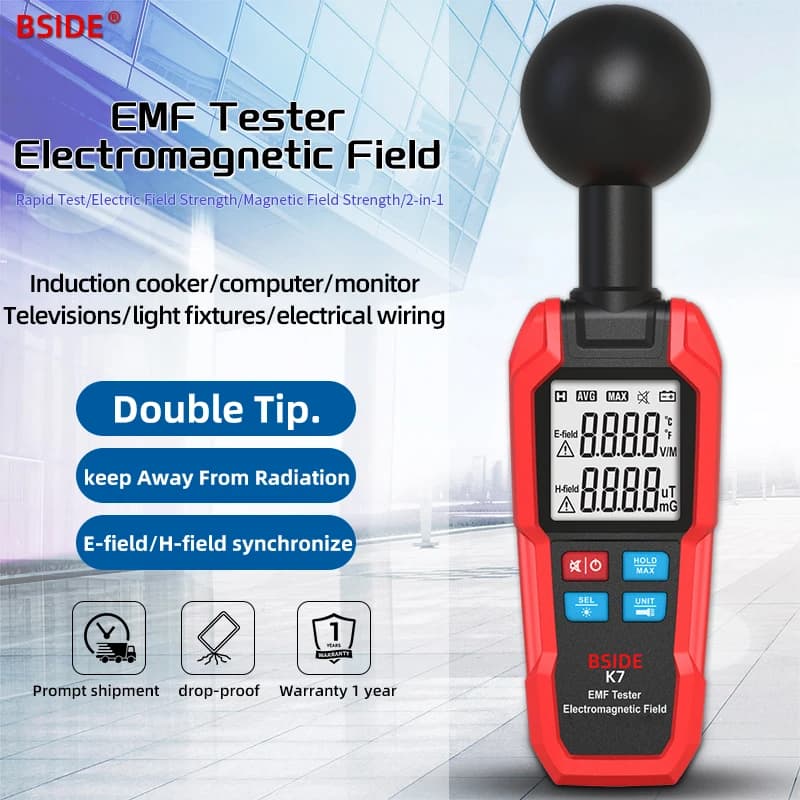 BSIDE K7 EMF Meter Professional Electromagnetic Field Radiation Detector Handheld Electric Magnetic Dosimeter Geiger Test