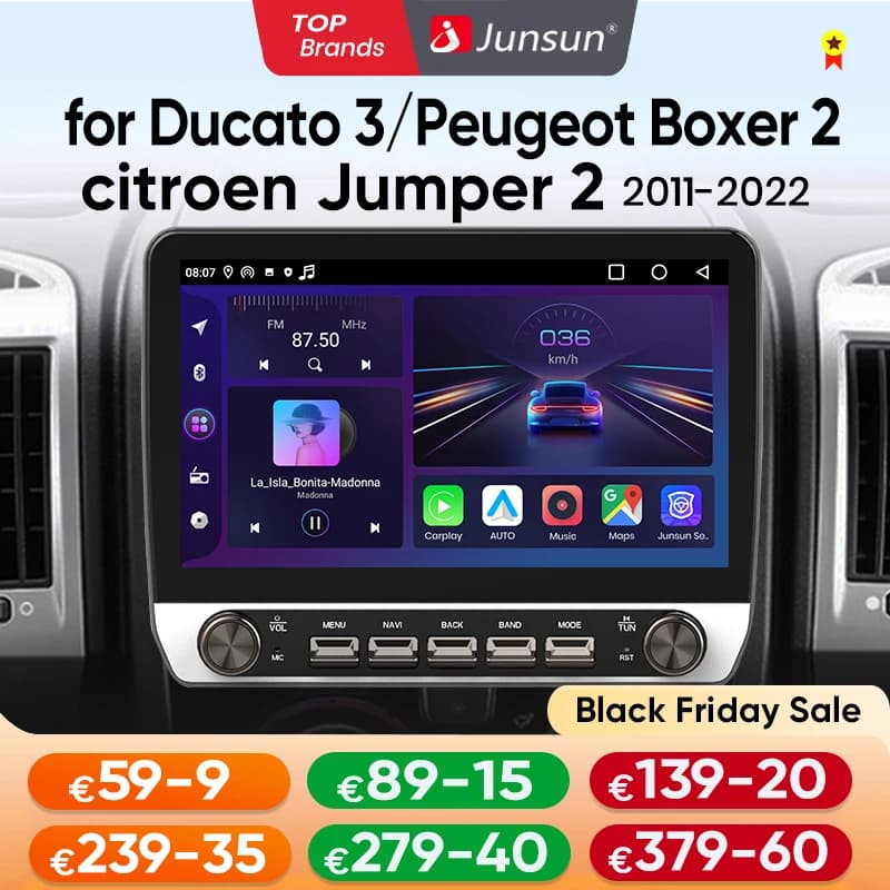 Junsun AI voice Wireless Carplay Android Auto Radio for Fiat Ducato Citroen Jumper 2 2011-2022 Button Car Intelligent System
