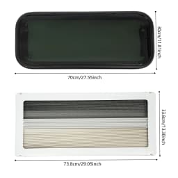 700x300mm RV Tempered Glass Push Out Window Rounded Corners/Right Angle Caravan Camper Windows with Screen Window Sunshade