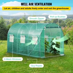 SucceBuy 12x7x7 ft Walk-in Tunnel Greenhouse Portable Plant Hot House with Galvanized Steel Hoops 1 Top Beams 2 Diagonal Poles