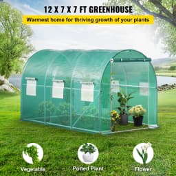 SucceBuy 12x7x7 ft Walk-in Tunnel Greenhouse Portable Plant Hot House with Galvanized Steel Hoops 1 Top Beams 2 Diagonal Poles