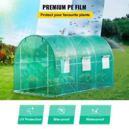 SucceBuy 12x7x7 ft Walk-in Tunnel Greenhouse Portable Plant Hot House with Galvanized Steel Hoops 1 Top Beams 2 Diagonal Poles
