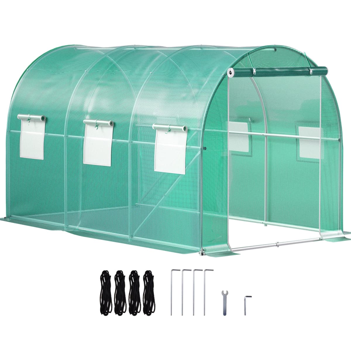 SucceBuy 12x7x7 ft Walk-in Tunnel Greenhouse Portable Plant Hot House with Galvanized Steel Hoops 1 Top Beams 2 Diagonal Poles