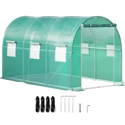 SucceBuy 12x7x7 ft Walk-in Tunnel Greenhouse Portable Plant Hot House with Galvanized Steel Hoops 1 Top Beams 2 Diagonal Poles