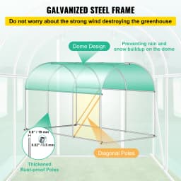 SucceBuy 12x7x7 ft Walk-in Tunnel Greenhouse Portable Plant Hot House with Galvanized Steel Hoops 1 Top Beams 2 Diagonal Poles