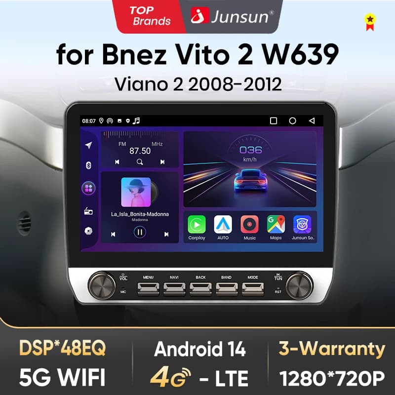 Junsun 10" Button Car Radio for Benz Vito 2008-2012 GPS Multimedia Stereo BT FM RDS Wireless CarPlay for Apple Android Auto 4G
