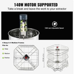 SucceBuy Electric Honey Extractor 4/8 Frames Honey Spinner Stainless Steel Beekeeping Extraction Height Adjustable Stand