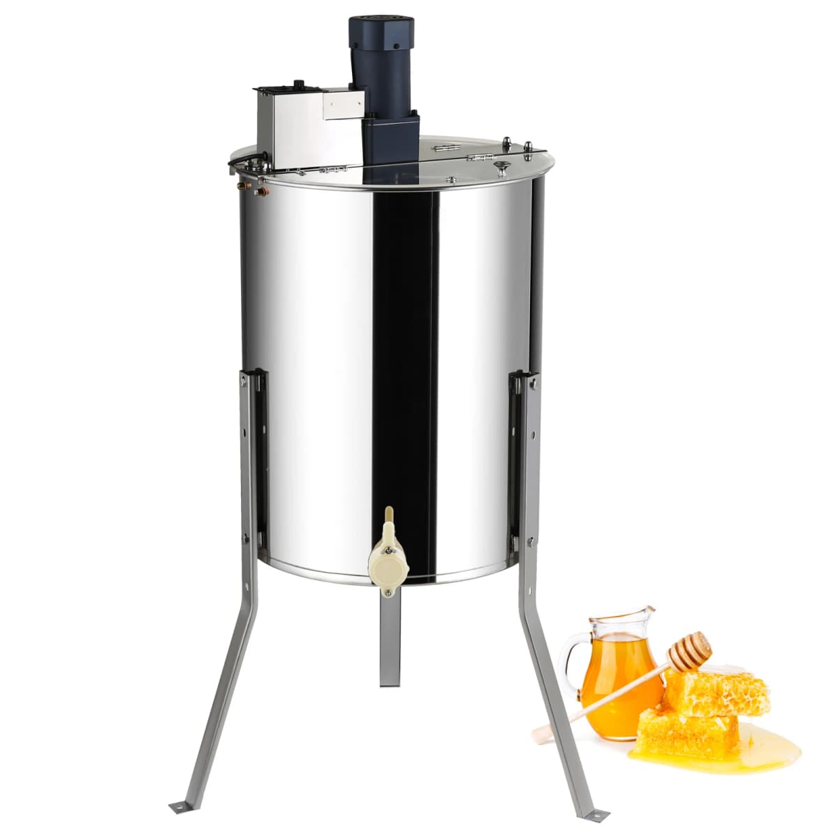 SucceBuy Electric Honey Extractor 4/8 Frames Honey Spinner Stainless Steel Beekeeping Extraction Height Adjustable Stand