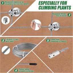 Climbing plant frame support grid climbing plants, 16 meter stainless steel rope, grid fixing kit, garden line home