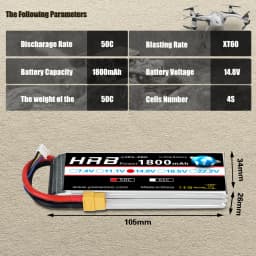 1/2PC HRB 4S Lipo Battery 14.8v 1800mah RC Lipo 50C with XT60 Connector for UAU airplane fpv drones RC Truck Car Monster RC Boat