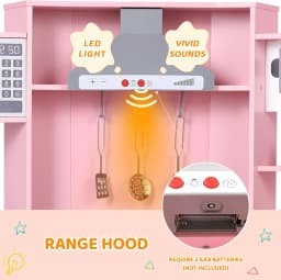 Corner Play Kitchen for Kids, Wooden Pretend Toy Kitchen, Large Toodler Cooking Playset w/Washer, Range Hood w/Light & Sound