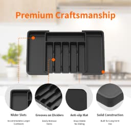 VickyHome Utensil Tray,Cutlery Tray Organizer for Kitchen,Wooden Utensil Drawer Organizer,8 Compartment Expandable Cutlery Tray