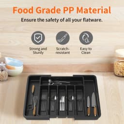 VickyHome Utensil Tray,Cutlery Tray Organizer for Kitchen,Wooden Utensil Drawer Organizer,8 Compartment Expandable Cutlery Tray