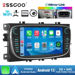 ESSGOO 7" Android 13 2+64G Carplay Car Stereo GPS NAV Wifi BT MIC FM RDS Radio For Focus MK2 Mondeo Cmax Galaxy Smax Kuga