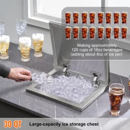 SucceBuy Drop in Ice Chest Stainless Steel Ice Cooler Commercial Ice Bin with Hinged Cover Outdoor Kitchen Ice Bar