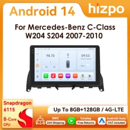 9" Hizpo CarPlay 2Din Android Auto Car Radio for Mercedes Benz C-Class W204 S204 2007 - 2010 Snapdragon 6115 RDS DSP 4G 360CAM